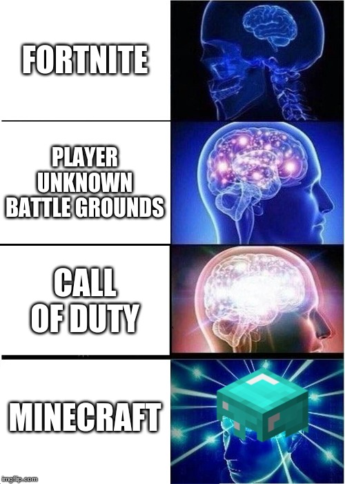 Expanding Brain Meme | FORTNITE; PLAYER UNKNOWN BATTLE GROUNDS; CALL OF DUTY; MINECRAFT | image tagged in memes,expanding brain | made w/ Imgflip meme maker