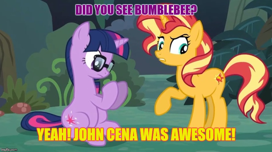 Sci-Twi's Pony Freak Out | DID YOU SEE BUMBLEBEE? YEAH! JOHN CENA WAS AWESOME! | image tagged in sci-twi's pony freak out | made w/ Imgflip meme maker