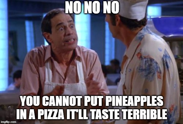 NO NO NO YOU CANNOT PUT PINEAPPLES IN A PIZZA IT'LL TASTE TERRIBLE | made w/ Imgflip meme maker