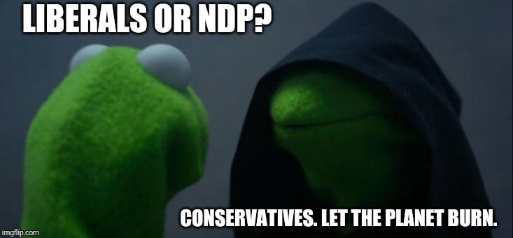 Evil Kermit | LIBERALS OR NDP? CONSERVATIVES. LET THE PLANET BURN. | image tagged in memes,evil kermit | made w/ Imgflip meme maker