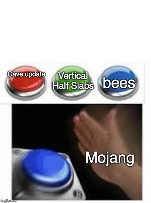 Blank Nut Button with 3 Buttons Above | bees; Vertical Half Slabs; Cave update; Mojang | image tagged in blank nut button with 3 buttons above | made w/ Imgflip meme maker