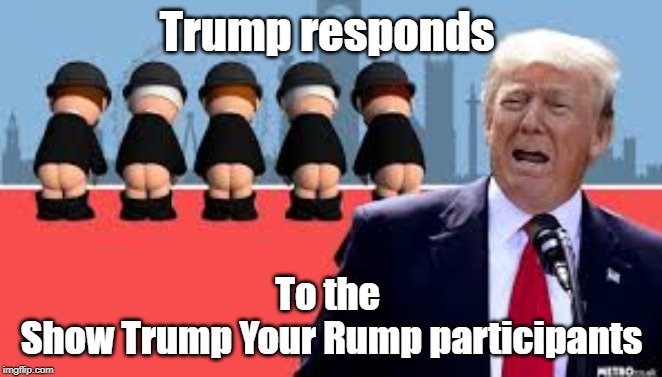 Show Trump Your Rump | Trump responds; To the 
Show Trump Your Rump participants | image tagged in show trump your rump - reaction,trump,rump,trump_is_insane | made w/ Imgflip meme maker