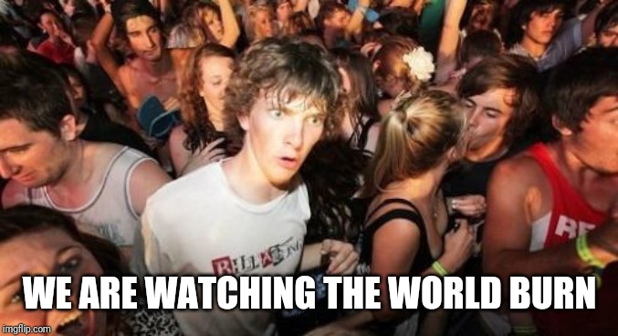 Sudden Clarity Clarence | WE ARE WATCHING THE WORLD BURN | image tagged in memes,sudden clarity clarence,AdviceAnimals | made w/ Imgflip meme maker