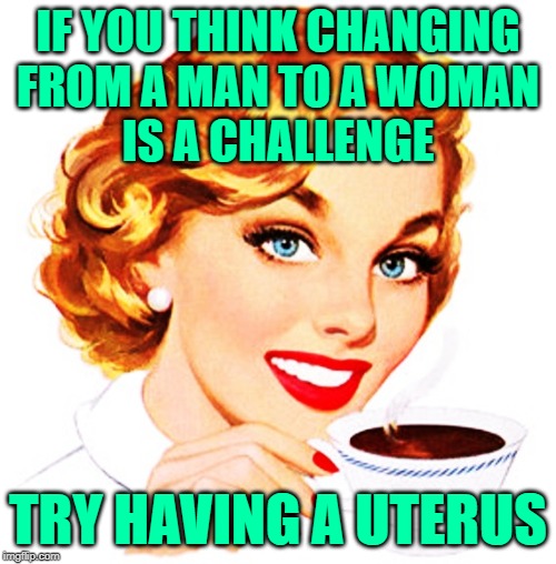 Sassy Anatomy | IF YOU THINK CHANGING
FROM A MAN TO A WOMAN
IS A CHALLENGE; TRY HAVING A UTERUS | image tagged in here's an idea for you,sassy,memes by eve,anatomy,women,life lessons | made w/ Imgflip meme maker