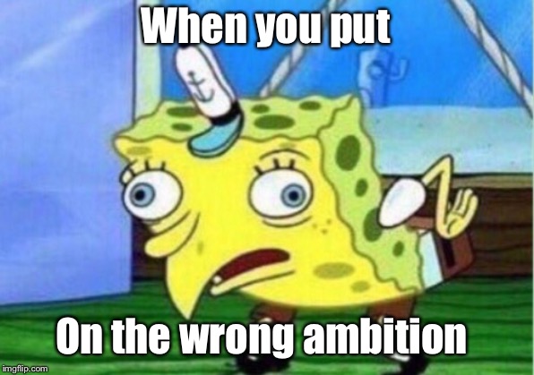 Mocking Spongebob | When you put; On the wrong ambition | image tagged in memes,mocking spongebob | made w/ Imgflip meme maker