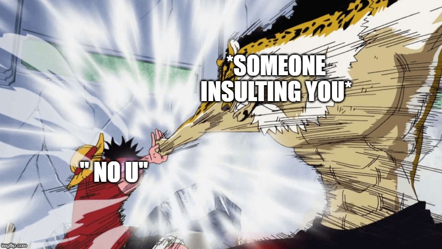 Luffy Vs Lucci | *SOMEONE INSULTING YOU*; " NO U" | image tagged in luffy vs lucci | made w/ Imgflip meme maker