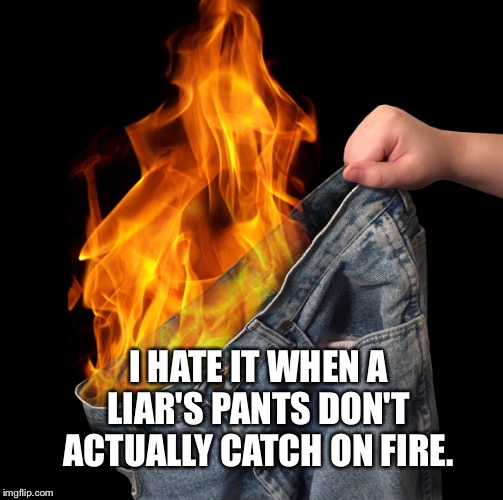 Pants on Fire | I HATE IT WHEN A LIAR'S PANTS DON'T ACTUALLY CATCH ON FIRE. | image tagged in pants on fire | made w/ Imgflip meme maker