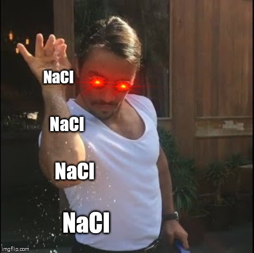 salt bae | NaCl; NaCl; NaCl; NaCl | image tagged in salt bae | made w/ Imgflip meme maker