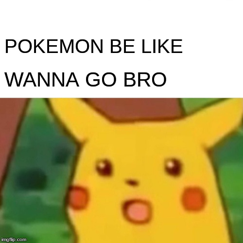 Surprised Pikachu | POKEMON BE LIKE; WANNA GO BRO | image tagged in memes,surprised pikachu | made w/ Imgflip meme maker