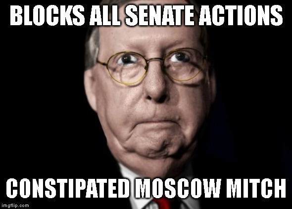 House Passes Legislation - Senate Does Not Debate or Vote On It - This is why nothing changes. | BLOCKS ALL SENATE ACTIONS; CONSTIPATED MOSCOW MITCH | image tagged in moscow mitch,senate republicans,government corruption | made w/ Imgflip meme maker