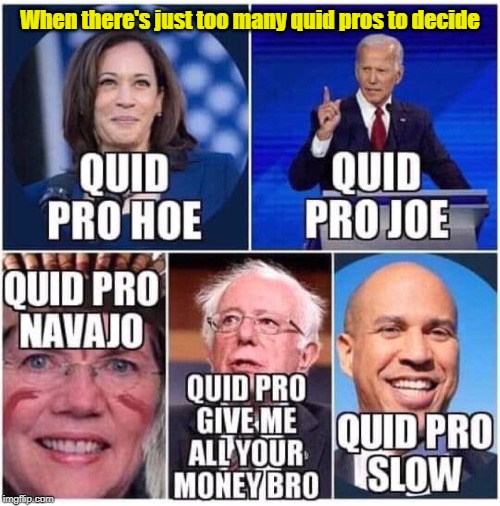 Too many Quid pros to decide | When there's just too many quid pros to decide | image tagged in democrat candidates,quid pro quo | made w/ Imgflip meme maker