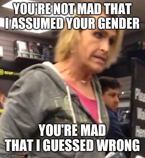 It's ma"am | YOU'RE NOT MAD THAT I ASSUMED YOUR GENDER; YOU'RE MAD THAT I GUESSED WRONG | image tagged in it's maam | made w/ Imgflip meme maker