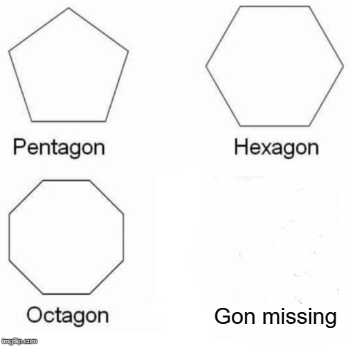 Pentagon Hexagon Octagon | Gon missing | image tagged in memes,pentagon hexagon octagon | made w/ Imgflip meme maker