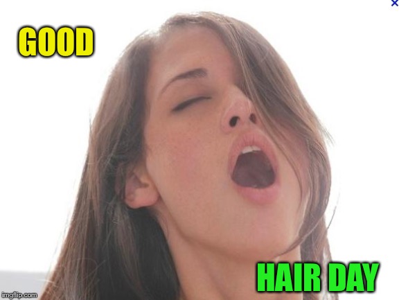 orgasm | GOOD HAIR DAY | image tagged in orgasm | made w/ Imgflip meme maker