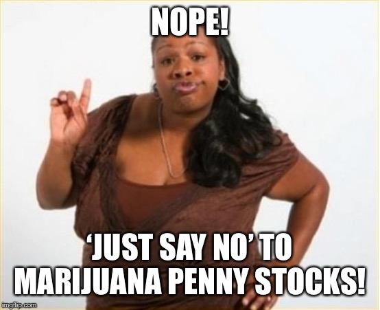 angry black women | NOPE! ‘JUST SAY NO’ TO MARIJUANA PENNY STOCKS! | image tagged in angry black women | made w/ Imgflip meme maker