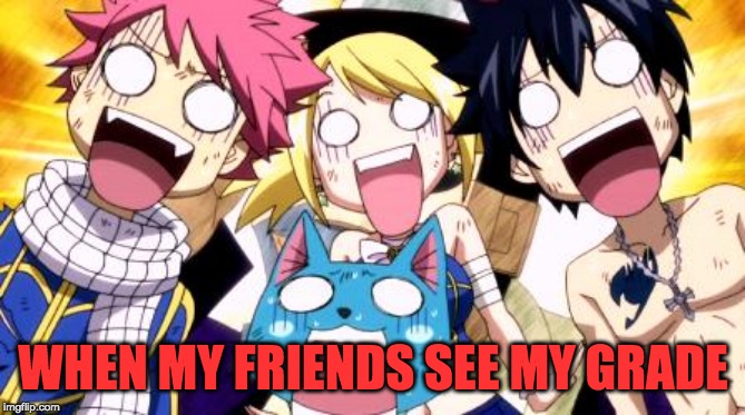 Fairy Tail Wow | WHEN MY FRIENDS SEE MY GRADE | image tagged in fairy tail wow | made w/ Imgflip meme maker