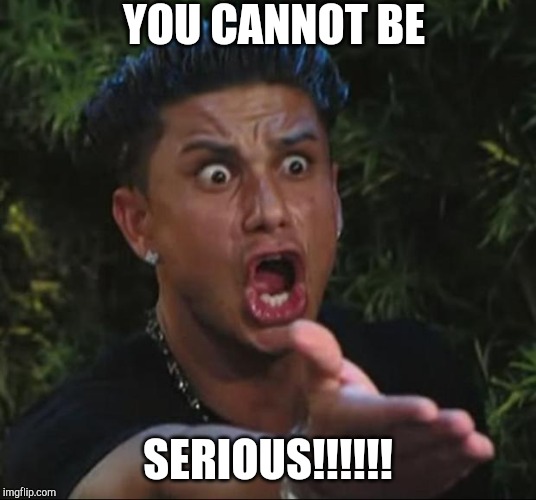 DJ Pauly D Meme | YOU CANNOT BE; SERIOUS!!!!!! | image tagged in memes,dj pauly d | made w/ Imgflip meme maker