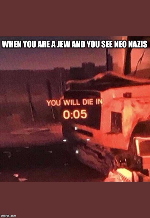 You will die in 0:05 | WHEN YOU ARE A JEW AND YOU SEE NEO NAZIS | image tagged in you will die in 005 | made w/ Imgflip meme maker