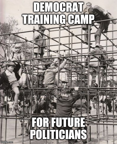 Democrat Training Camp | DEMOCRAT TRAINING CAMP; FOR FUTURE POLITICIANS | image tagged in monkey bars,politics | made w/ Imgflip meme maker