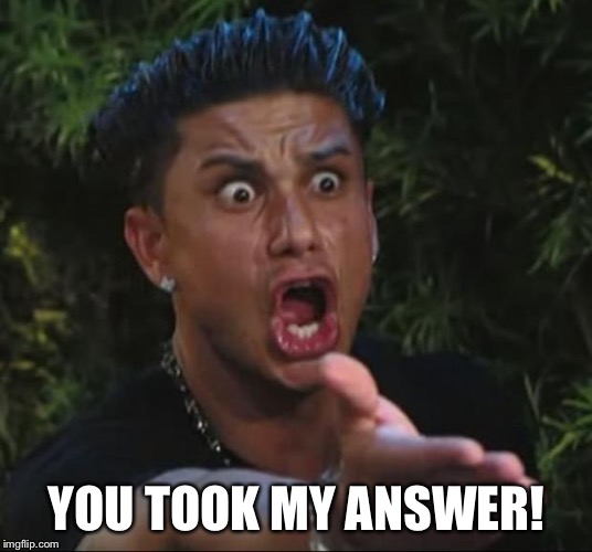 DJ Pauly D Meme | YOU TOOK MY ANSWER! | image tagged in memes,dj pauly d | made w/ Imgflip meme maker