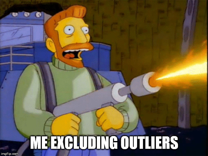 Simpsons Hank Scorpio Flamethrower | ME EXCLUDING OUTLIERS | image tagged in simpsons hank scorpio flamethrower | made w/ Imgflip meme maker