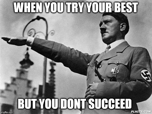 hitler | WHEN YOU TRY YOUR BEST; BUT YOU DONT SUCCEED | image tagged in hitler | made w/ Imgflip meme maker