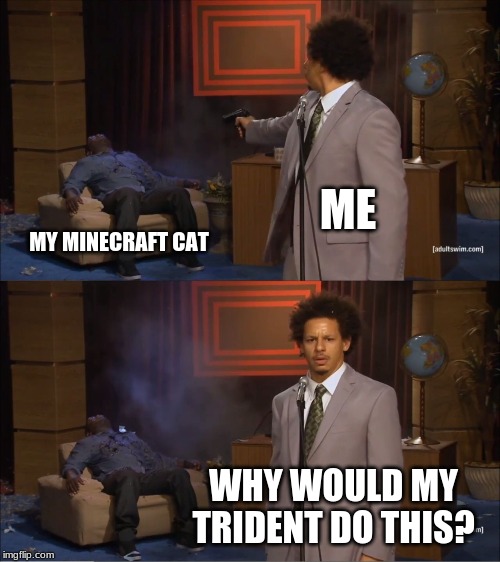 Who Killed Hannibal | ME; MY MINECRAFT CAT; WHY WOULD MY TRIDENT DO THIS? | image tagged in memes,who killed hannibal | made w/ Imgflip meme maker