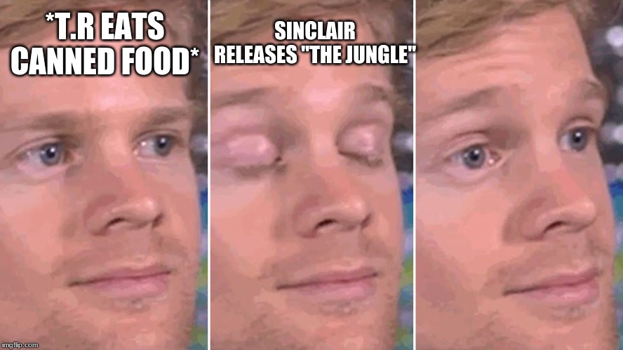 Consumer Reform | *T.R EATS CANNED FOOD*; SINCLAIR RELEASES "THE JUNGLE" | image tagged in consumerism | made w/ Imgflip meme maker