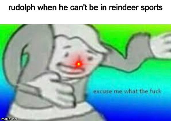 merry christmeme | rudolph when he can't be in reindeer sports | image tagged in excuse me what the fuck | made w/ Imgflip meme maker