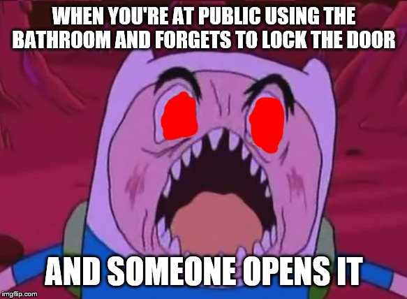 It happens all the time | WHEN YOU'RE AT PUBLIC USING THE BATHROOM AND FORGETS TO LOCK THE DOOR; AND SOMEONE OPENS IT | image tagged in memes,finn the human,public,bathroom,embarrassing | made w/ Imgflip meme maker