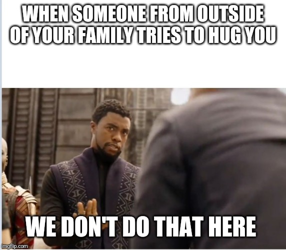 We don't do that here | WHEN SOMEONE FROM OUTSIDE OF YOUR FAMILY TRIES TO HUG YOU; WE DON'T DO THAT HERE | image tagged in we don't do that here | made w/ Imgflip meme maker