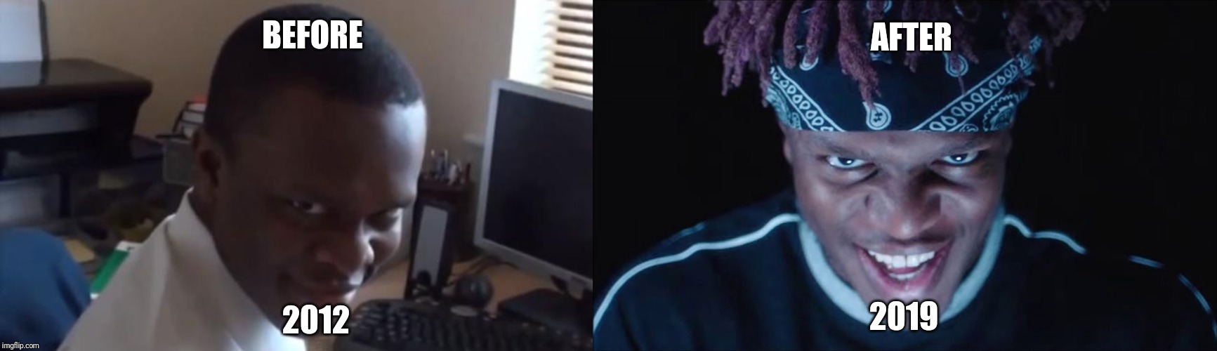 KSI's Rape Face - Before and After | AFTER; BEFORE; 2012; 2019 | image tagged in rape face,memes,before and after,ksi,funny,funny memes | made w/ Imgflip meme maker