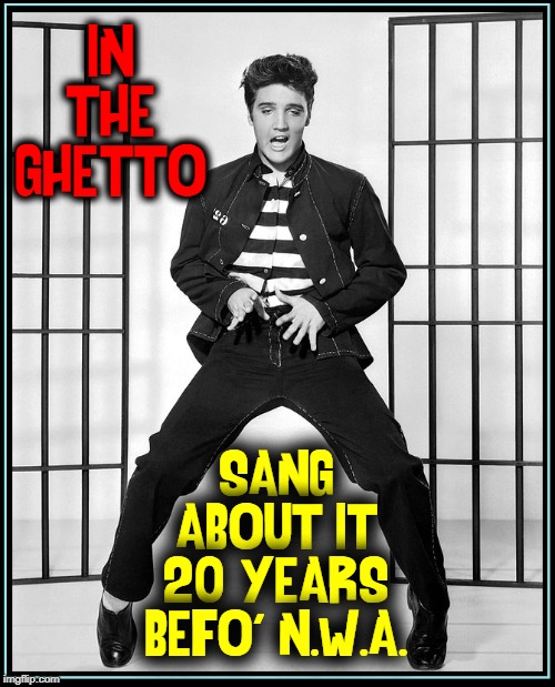 Elvis was Born in a 2-room House in Tupelo MS | IN THE GHETTO; SANG ABOUT IT 20 YEARS BEFO' N.W.A. | image tagged in vince vance,in the ghetto,white privilege,elvis presley,thank you thank you very much,the king | made w/ Imgflip meme maker