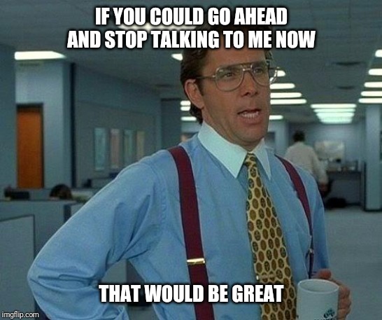 That Would Be Great Meme | IF YOU COULD GO AHEAD AND STOP TALKING TO ME NOW; THAT WOULD BE GREAT | image tagged in memes,that would be great | made w/ Imgflip meme maker