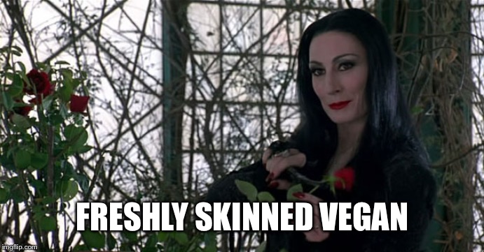 Addams Family | FRESHLY SKINNED VEGAN | image tagged in addams family | made w/ Imgflip meme maker