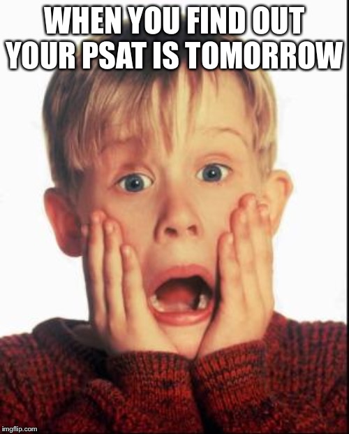 Home Alone Kid  | WHEN YOU FIND OUT YOUR PSAT IS TOMORROW | image tagged in home alone kid | made w/ Imgflip meme maker