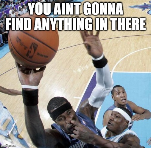 YOU AINT GONNA FIND ANYTHING IN THERE | image tagged in basketball | made w/ Imgflip meme maker