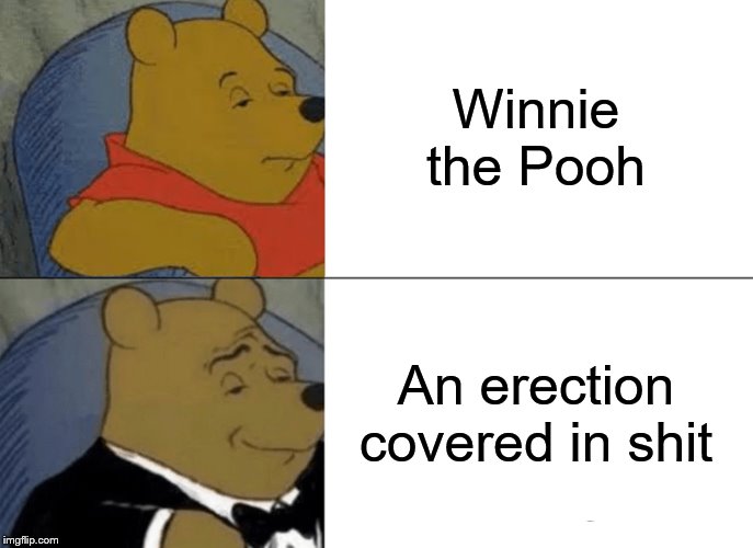 Tuxedo Winnie The Pooh Meme | Winnie the Pooh An erection covered in shit | image tagged in memes,tuxedo winnie the pooh | made w/ Imgflip meme maker