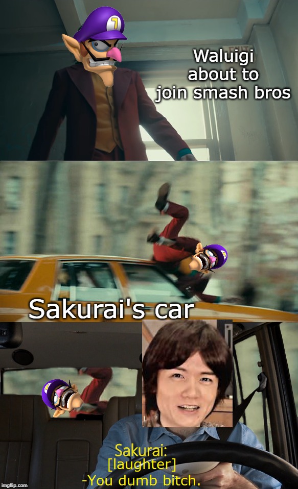 Waluigi about to join smash bros; Sakurai's car; Sakurai: | made w/ Imgflip meme maker