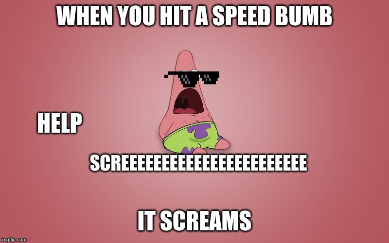 screaming | WHEN YOU HIT A SPEED BUMB; HELP; SCREEEEEEEEEEEEEEEEEEEEEEE; IT SCREAMS | image tagged in patrick star | made w/ Imgflip meme maker