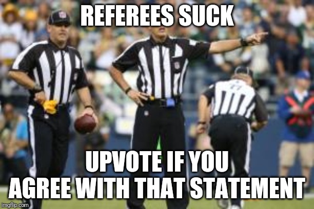 No More Referees!!!!! |  REFEREES SUCK; UPVOTE IF YOU AGREE WITH THAT STATEMENT | image tagged in nfl referee | made w/ Imgflip meme maker