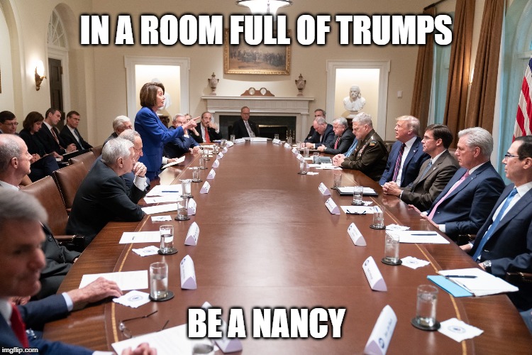Nancy Owning the Room | IN A ROOM FULL OF TRUMPS; BE A NANCY | image tagged in nancy owning the room | made w/ Imgflip meme maker