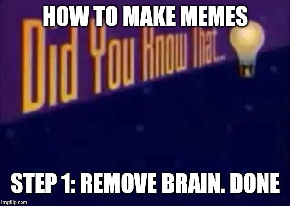 Did you know that... | HOW TO MAKE MEMES; STEP 1: REMOVE BRAIN. DONE | image tagged in did you know that | made w/ Imgflip meme maker