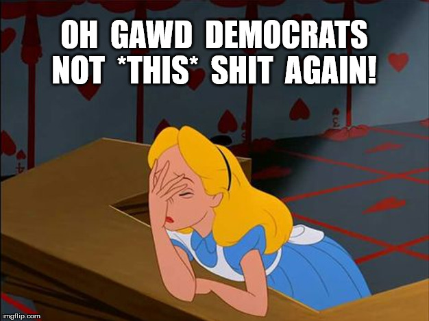 Alice in Wonderland, Annoyed | OH  GAWD  DEMOCRATS
NOT  *THIS*  SHIT  AGAIN! | image tagged in alice in wonderland annoyed | made w/ Imgflip meme maker