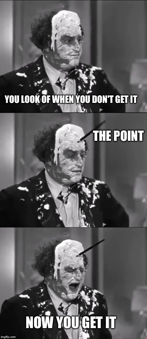 It doesn't always looks the same but it's the same lol jk | YOU LOOK OF WHEN YOU DON'T GET IT; THE POINT; NOW YOU GET IT | image tagged in get my point | made w/ Imgflip meme maker