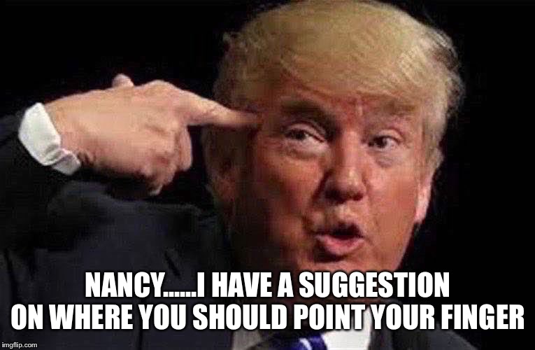 NANCY......I HAVE A SUGGESTION ON WHERE YOU SHOULD POINT YOUR FINGER | image tagged in donald trump,nancy pelosi | made w/ Imgflip meme maker
