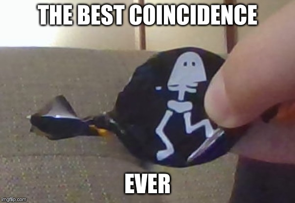 Skeleton with a ghost head | THE BEST COINCIDENCE; EVER | image tagged in halloween,skeleton,ghost,coincidence | made w/ Imgflip meme maker