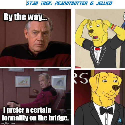 Star Trek: Peanutbutter & Jellico | By the way... I prefer a certain formality on the bridge. | image tagged in star trek peanutbutter  jellico | made w/ Imgflip meme maker