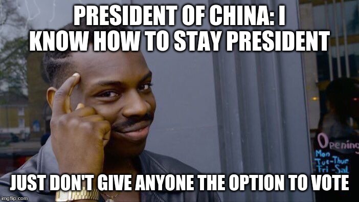 Roll Safe Think About It Meme | PRESIDENT OF CHINA: I KNOW HOW TO STAY PRESIDENT; JUST DON'T GIVE ANYONE THE OPTION TO VOTE | image tagged in memes,roll safe think about it | made w/ Imgflip meme maker