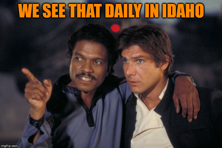 See that Lando Calrissian  | WE SEE THAT DAILY IN IDAHO | image tagged in see that lando calrissian | made w/ Imgflip meme maker